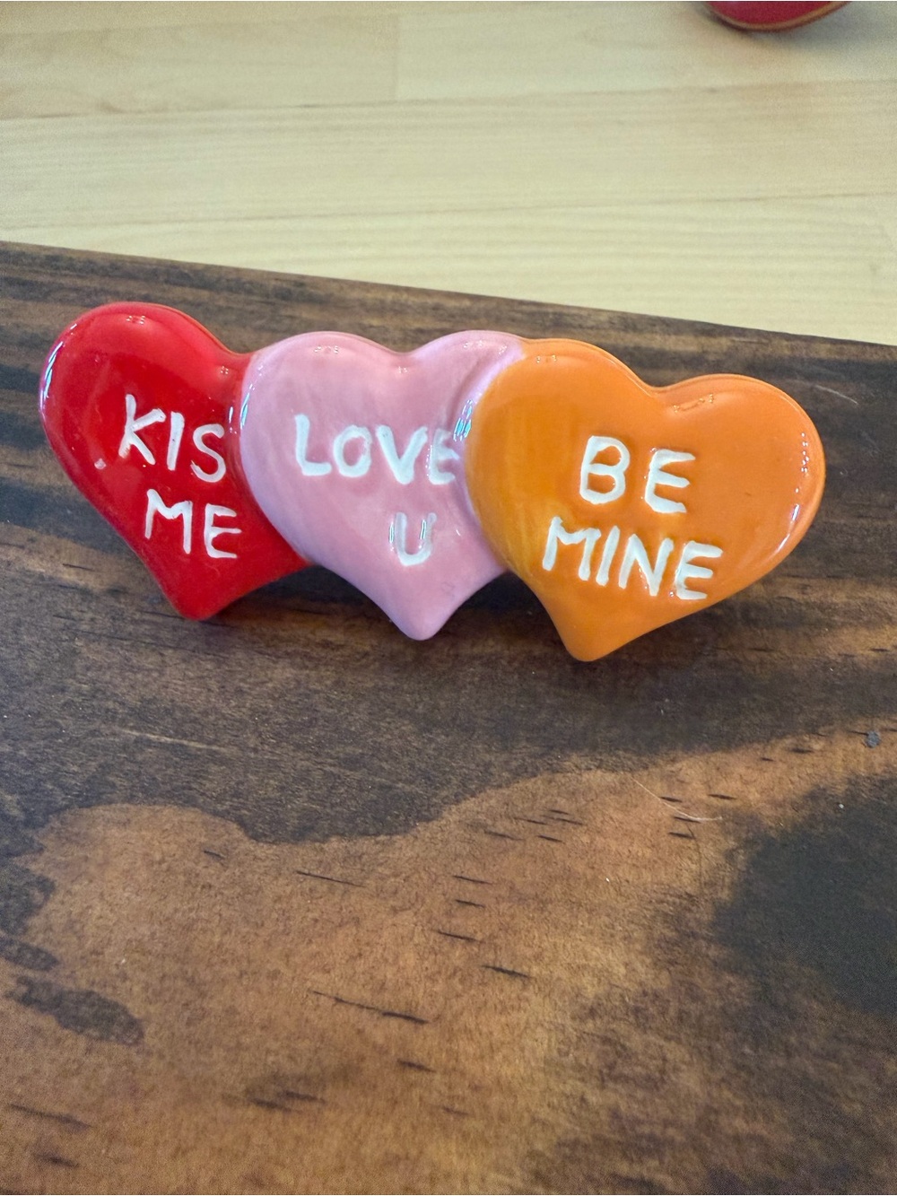 Nora Fleming Ceramic Heart Trio - Red, Pink & Orange Conversation Hearts mini - Picture 2 of 2